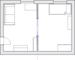 Розмір кімнати до перепланування: 6 х 4,2 кв.м. Перегородка поділила простір на дві рівні частини: 3 х 4,2 кв.м.