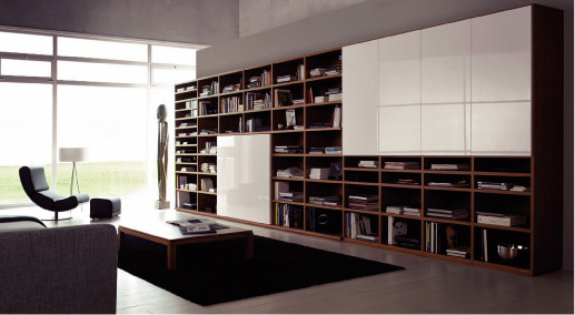 Doors protect objects from dust and, in addition, allow to disrupt the monotony of the shelves. Lur system from Nueva Linea
