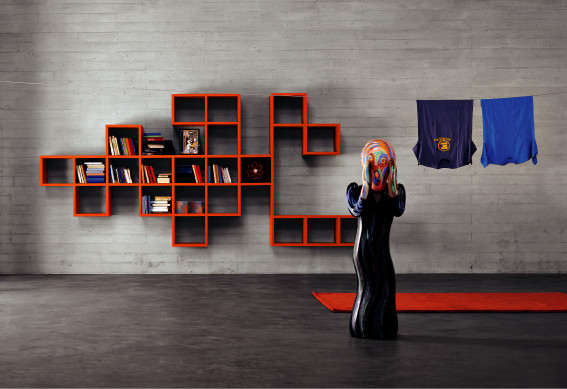 As a rack, you can consider the shelf system. Book Shelves from Lago (Italy)