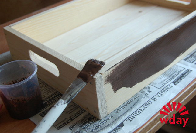 Wooden tray decoupage aging photo