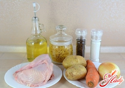 Ingredients for chicken soup with vermicelli