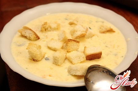 chicken soup puree with croutons