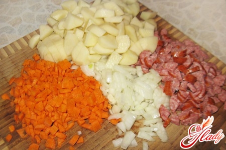 Ingredients for soup with smoked meat
